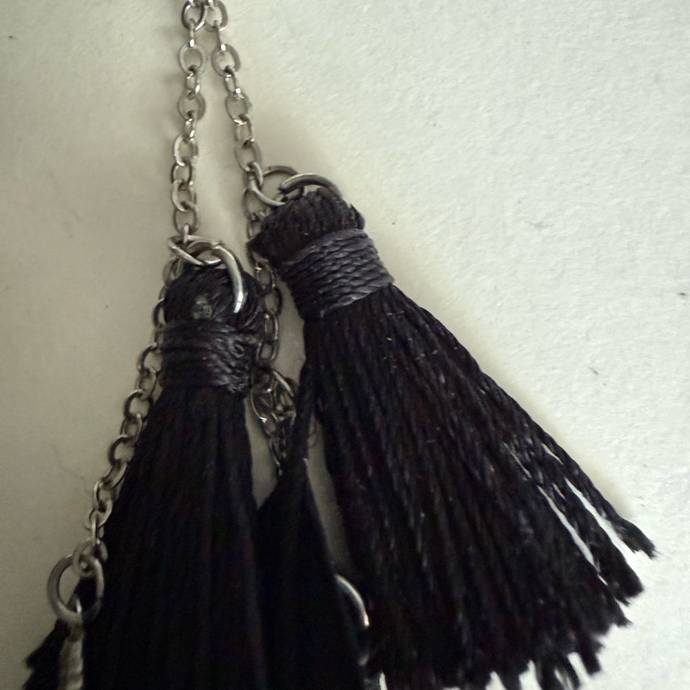 Chic Black Feather and Black Tassel Earrings - Picture 8 of 14